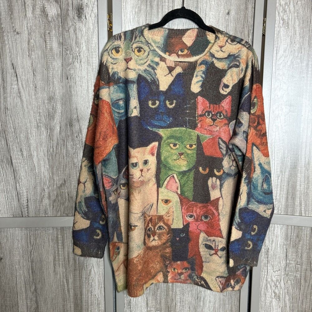 Womens Cats Printed All Over Sweater Pullover Cotton Wool